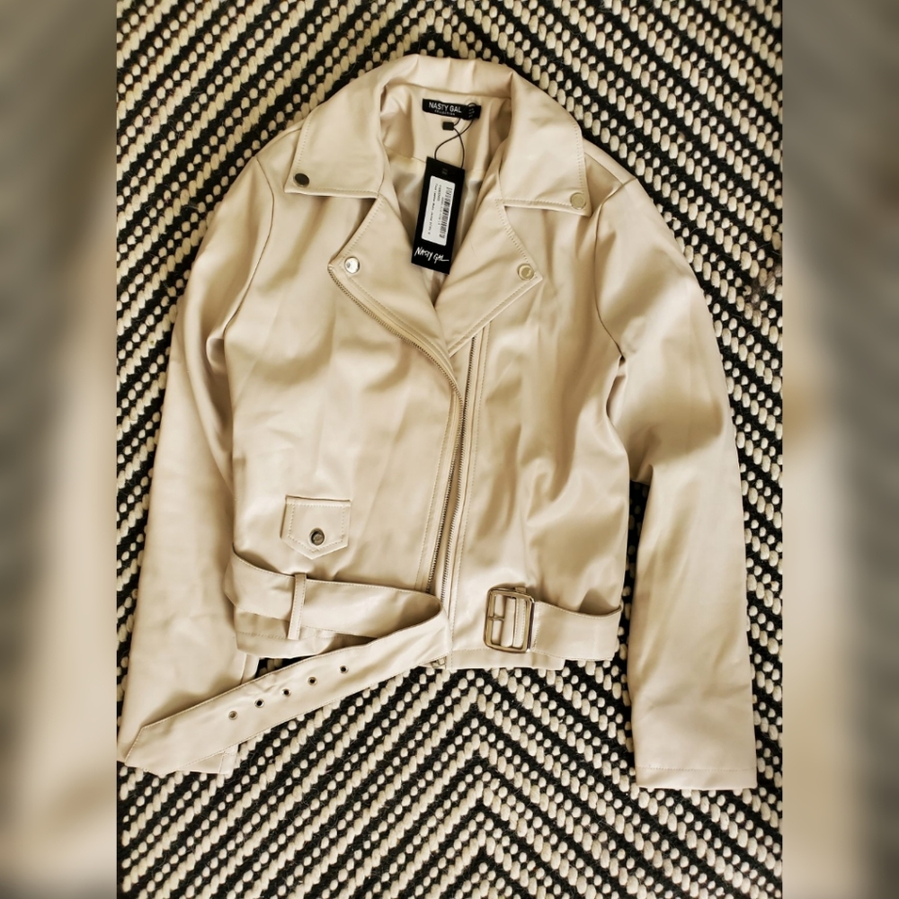 NWT Nasty gal white pleather moto jacket
